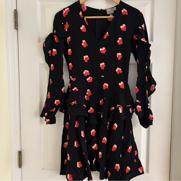 ASOS Tea Dress Ruffle Tiered Hem in Heart Print Size 4 - Picture 10 of 12